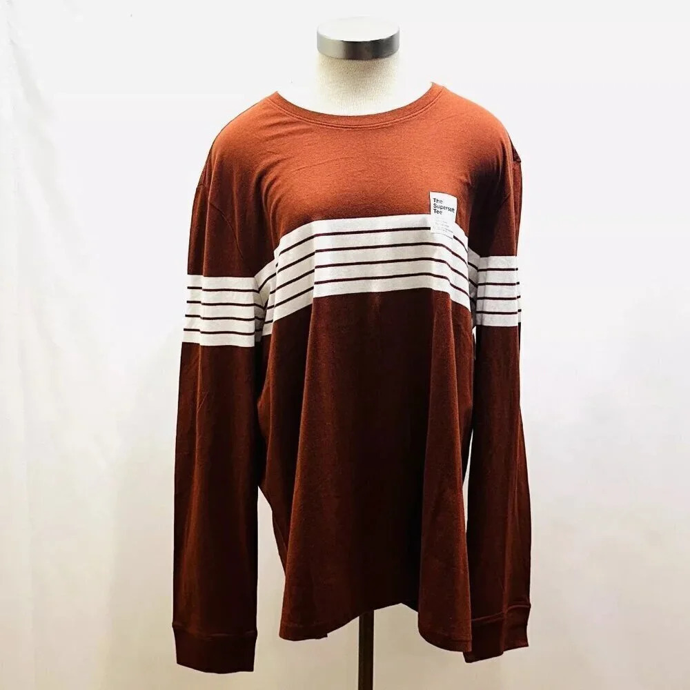 NWT SONOMA Men Long Sleeve Pullover Crew Neck Tag Free Brown Shirt Size XXL